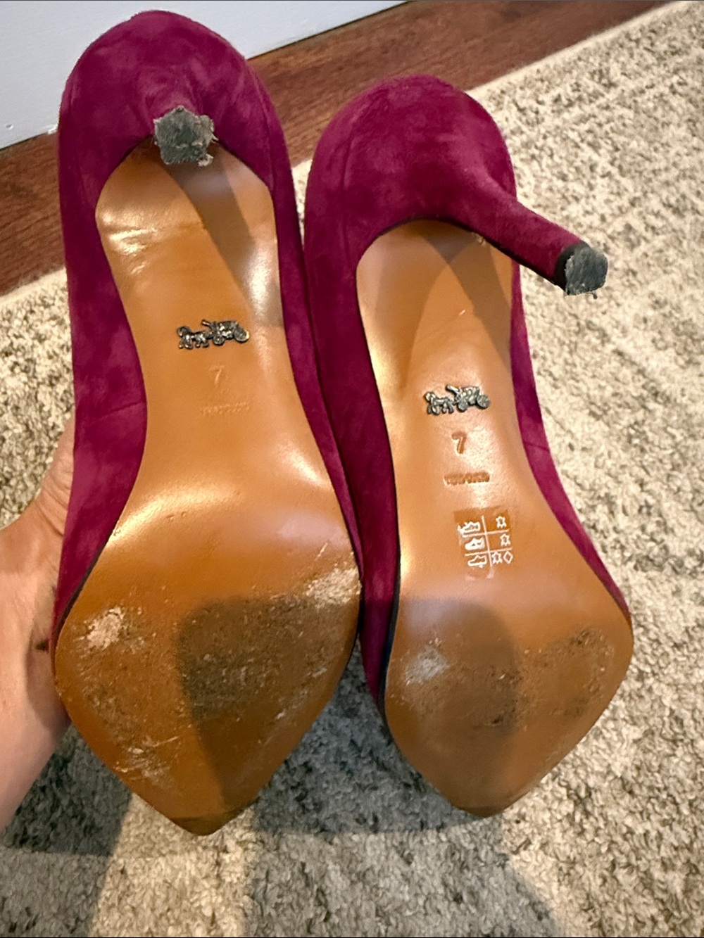 Coach Wine Suede Pointed-Toe Stiletto Pumps - Picture 9 of 9